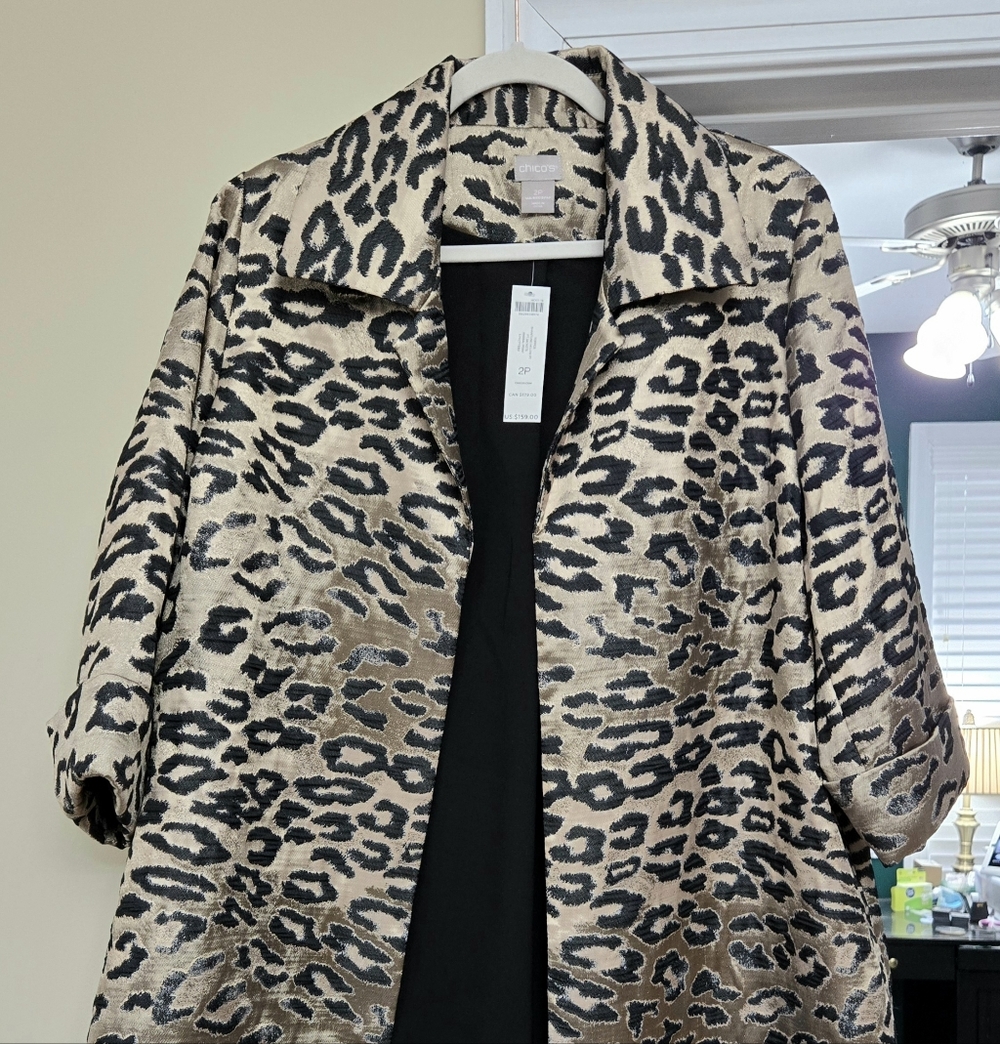 Chico's Leopard Print Women's Coat Size 12P NWT